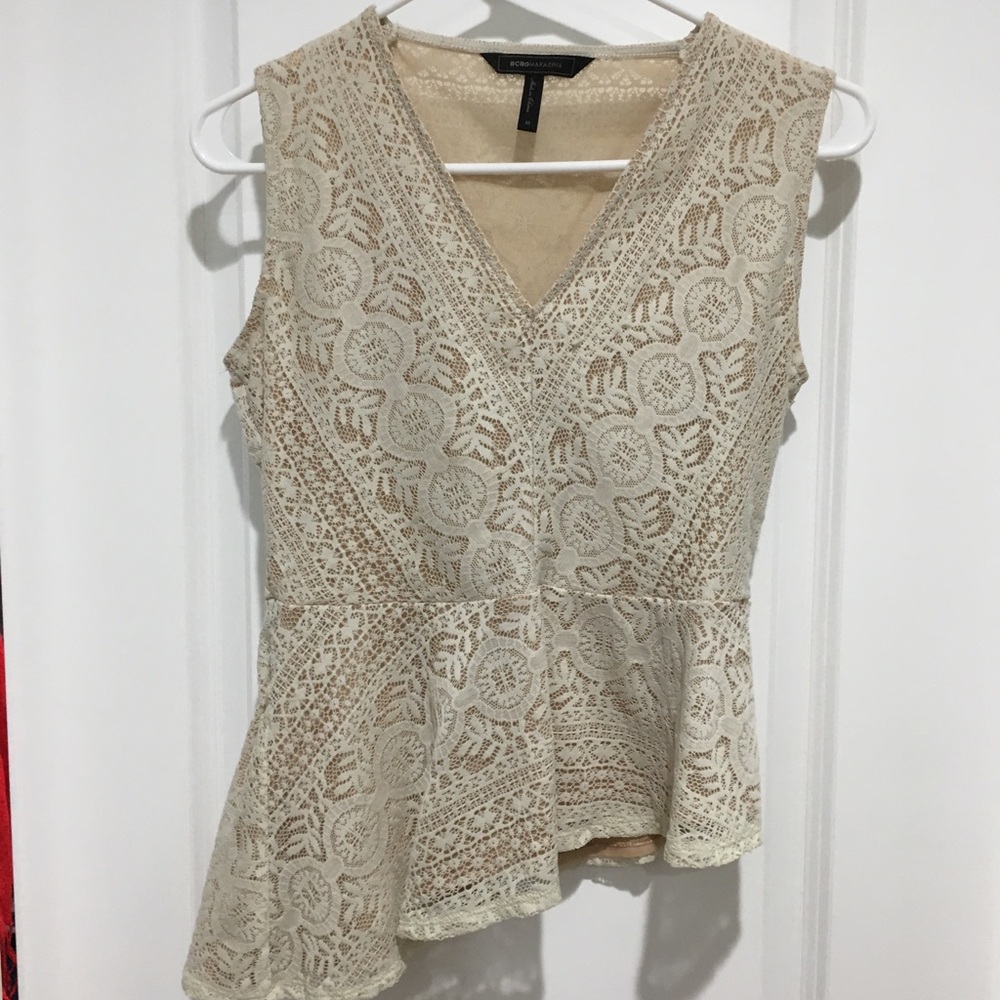 Bcbg cream colored lace blouse.